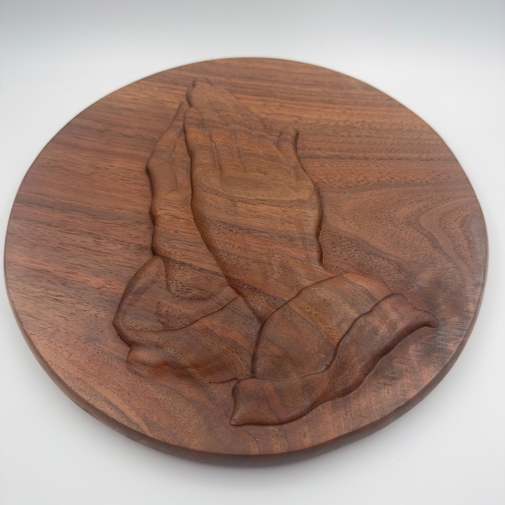 Keith Koch 3K Woodworks Hand Carved Walnut Wood Praying Hands Wall Plaque 10"